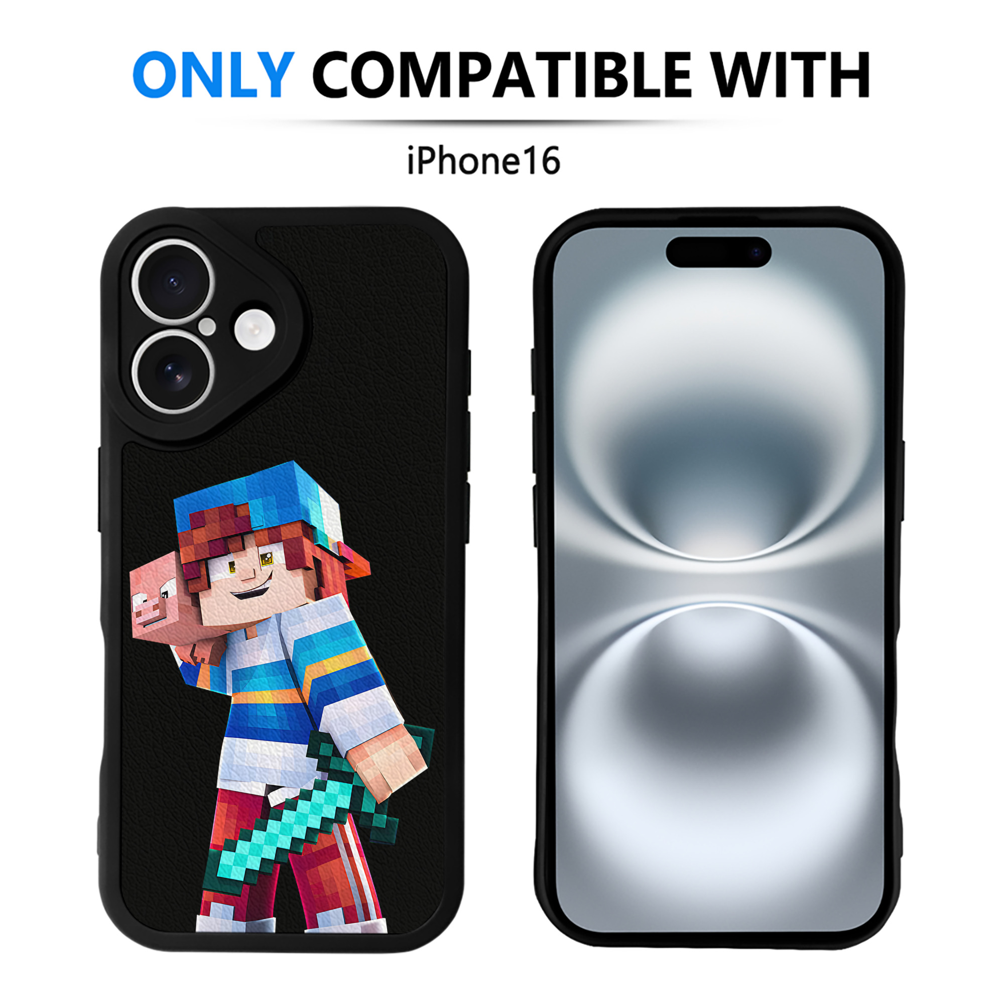 （画像用） マインクラフト ブロックの世界 Minecraft MC Block world 【iPhone 16シリーズ対応】シリコンスマホケース（レザー調） 材質：シリコン